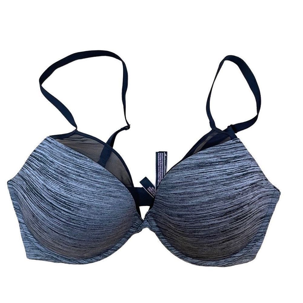 Victoria’s Secret Padded‎ Plunge Mesh Detail Gray Marled Black 36dd VS Sexy
